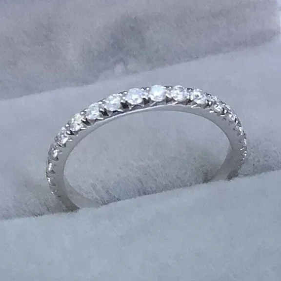 0.7Ct Round Moissanite Full Eternity Delicate Wedding Band 14k White Gold Plated