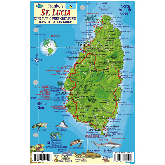 Franko Maps St. Lucia Reef Creatures Fish ID-Card