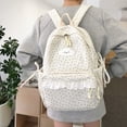 thumbnail image 6 of Corduroy Backpack, Polka Dot School Backpack with Bowknot, Lace Trim Schoolbag for Travel Shopping Outdoor, Beige, 6 of 10