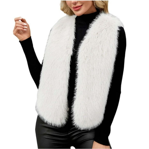 Women's Fuzzy Faux Fur Sleeveless Vest Open Front Cardigan Top Fuzzy Coats Winter Warm Thermal Fluffy Outwear Fall Winter Outfits Clothes