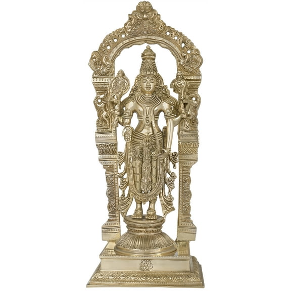 17" Bhagawan Vishnu on Prabhawali Pedestal In Brass | Handmade | Made In India - Brass Statue