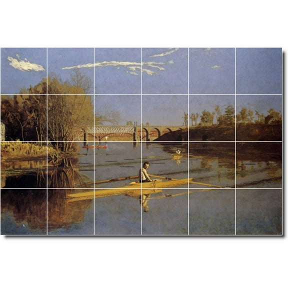Ceramic Tile Mural-Thomas Eakins Waterfront Painting 342. 25.5" w x 17" h using (24) 4.25 x 4.25 ceramic tiles