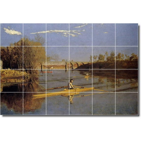 Ceramic Tile Mural-Thomas Eakins Waterfront Painting 342. 36" w x 24" h using (24) 6 x 6 ceramic tiles