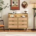 thumbnail image 5 of 43.31" 6-Drawer Rattan Storage Cabinet with LED Lights and Power Outlet, Natural, 5 of 7