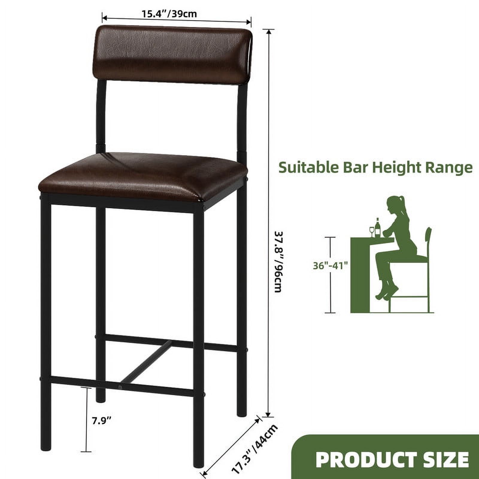 Uforic Bar Stools Set of 2, Counter Height Bar Stools , PU Upholstered Breakfast Bar Stools Kitchen Barstools, Dining Room Chairs Bar Chairs with Back for Kitchen Island, Apartment, Brown