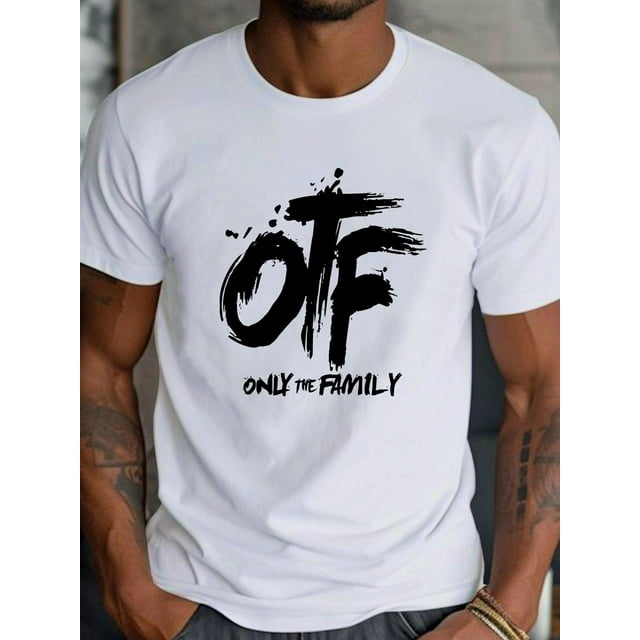 Camiseta de manga corta para hombre: ONLY THE FAMILY "OTF", camiseta estampada, cuello redondo, manga corta, algodón puro, cómoda y transpirable.