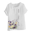 thumbnail image 5 of HOMBOM Plus Size Tops for Women Summer Cotton Linen Button Short Sleeve Crewneck White Dressy Casual Floral Womens Blouse, 5 of 5