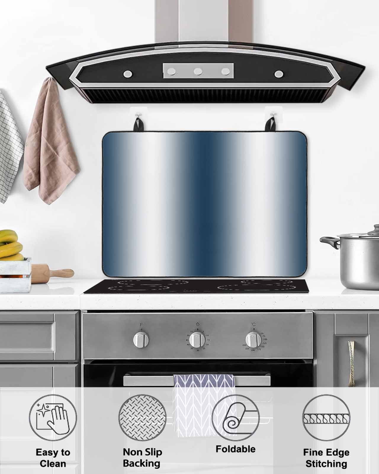 nqOlkjepod Large Induction Cooktop Protector Mat 24"x21", Dark Blue White Ombre Stove Top Covers for Electric Stove, Vintage Chic Gradient Minimalist Stove Burner Cover Mats, Glass Top Stove Cover