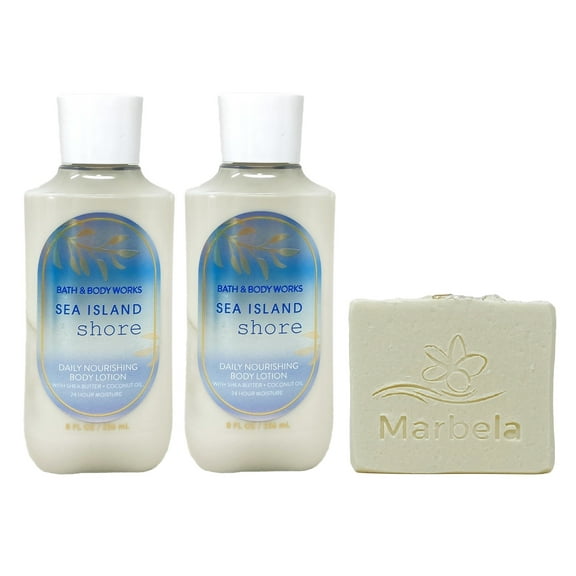 Bath & Body Works Sea Island Shore 2 Pack Body Lotion Bundle with a Natural Oats Bar Soap - Full Size