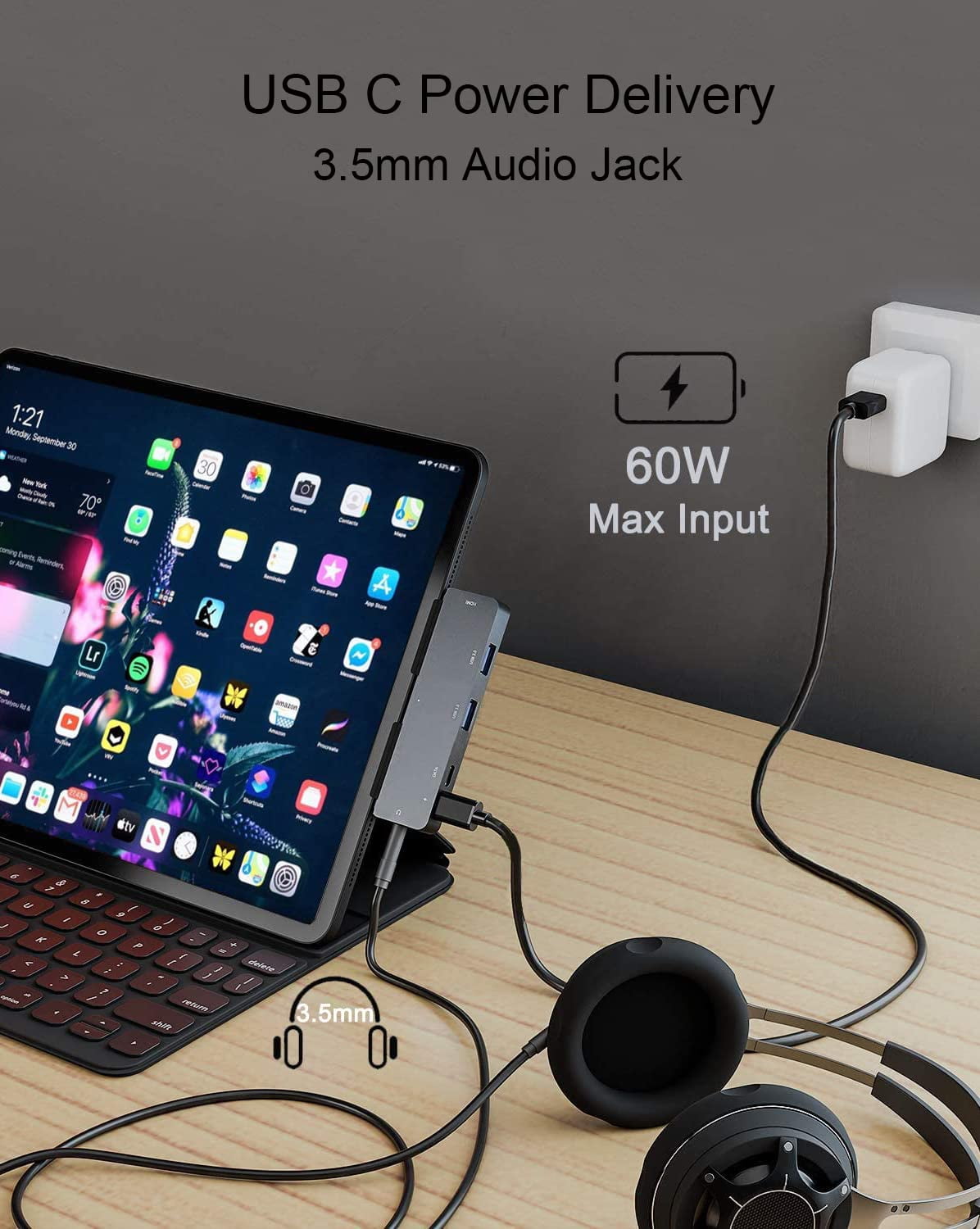GKEAPZA iPad Pro USB C Hub Adapter for iPad Pro M4 M2 M1 2024,7-in-1 Hub with 4K@60Hz HDMI,3.5mm Jack,USB3.0,PD 60W,SD/TF Card Slot,iPad Air 4/5,iPad Mini 6,iPad Accessories