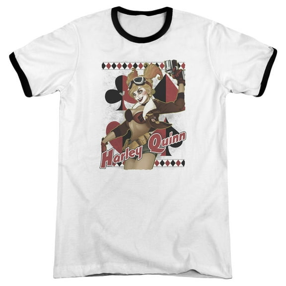 JLA Justice League Harley Bombshetll Adult Ringer T-Shirt White Black