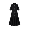 thumbnail image 6 of ChaoHeng Dresses for Women Casual for Plus Size Solid Padded Collared Long Sleeve Pocket Loose Summer Black S, 6 of 6