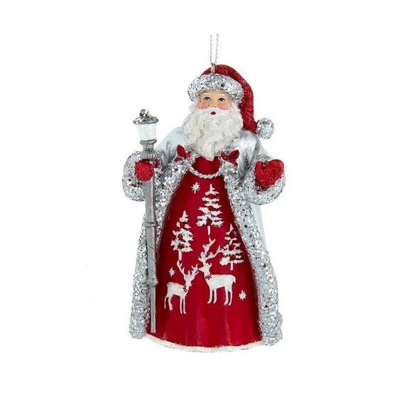 RED AND SILVER SANTA CLAUS Glittery Christmas Ornament, by Kurt Adler