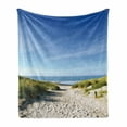 thumbnail image 1 of Ocean Soft Flannel Fleece Throw Blanket, Path to the Ocean Sky Sandy Seaside Shore Getaway Relaxing Summertime, Cozy Plush for Indoor and Outdoor Use, 60" x 80", Sand Brown Sky Blue, by Ambesonne, 1 of 5