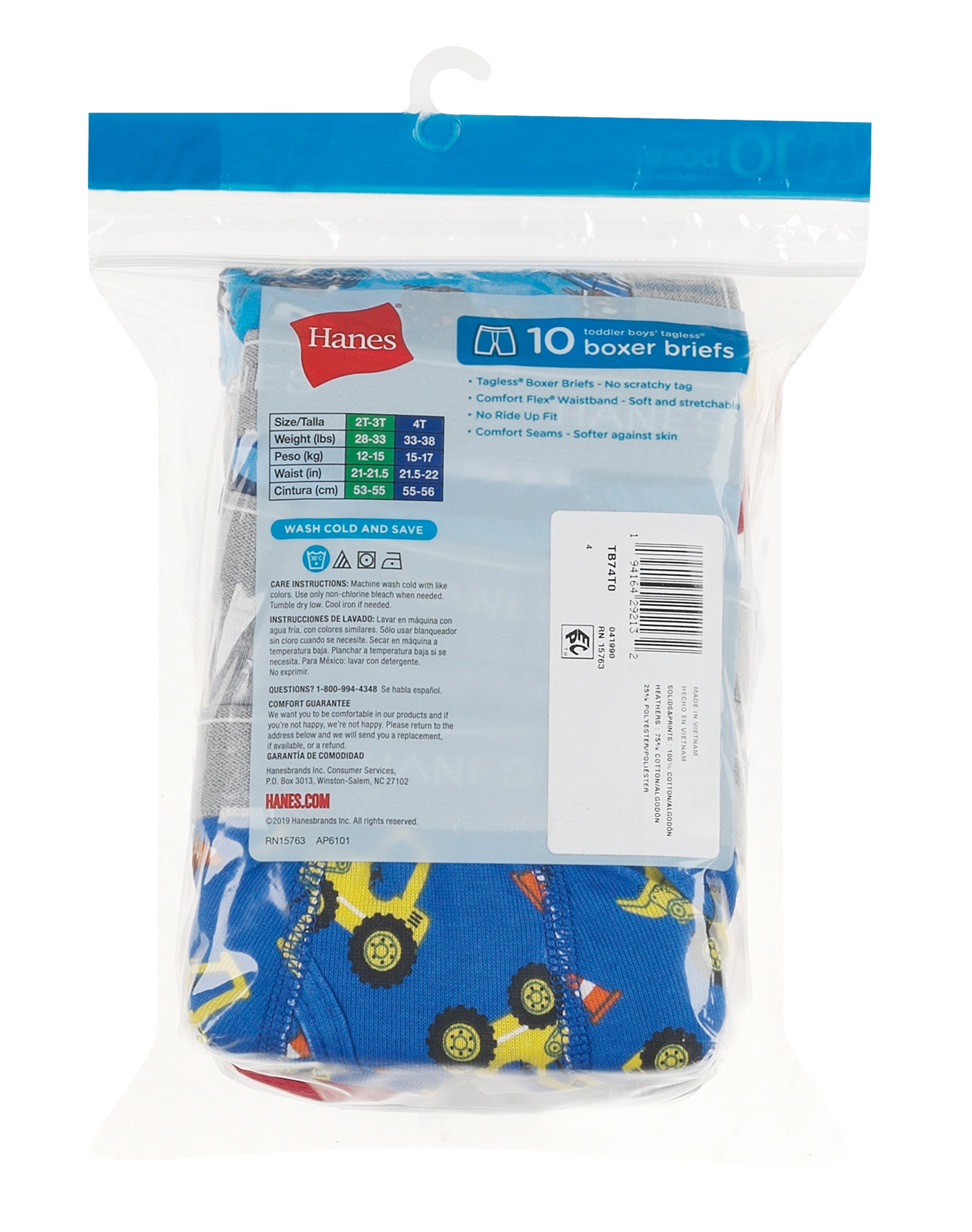 Hanes Boxer Briefs 10-Pack Boys Toddler Comfort Waistband Soft Cotton