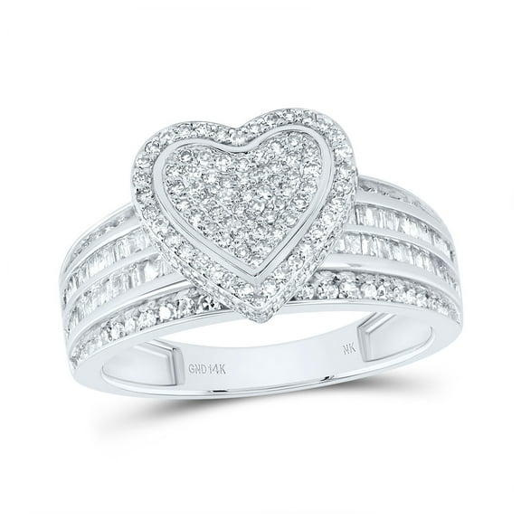 14kt White Gold 7/8 Cttw Natural Diamond Fashion Heart Wedding Engagement Anniversary Ring, Women Size: 5-9