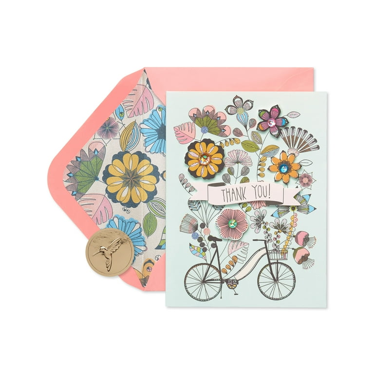 Papyrus Flowers and Bike Handmade Boxed Blank Thank You Cards, 8ct