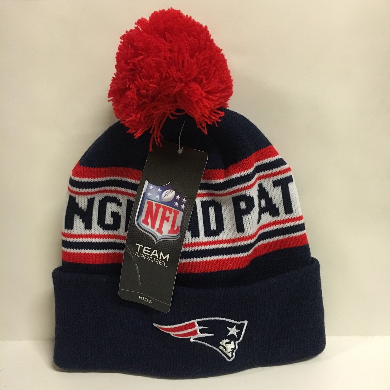 NFL Boys Girls 47 Cuffed Knit Beanie With Pom Hat Navy