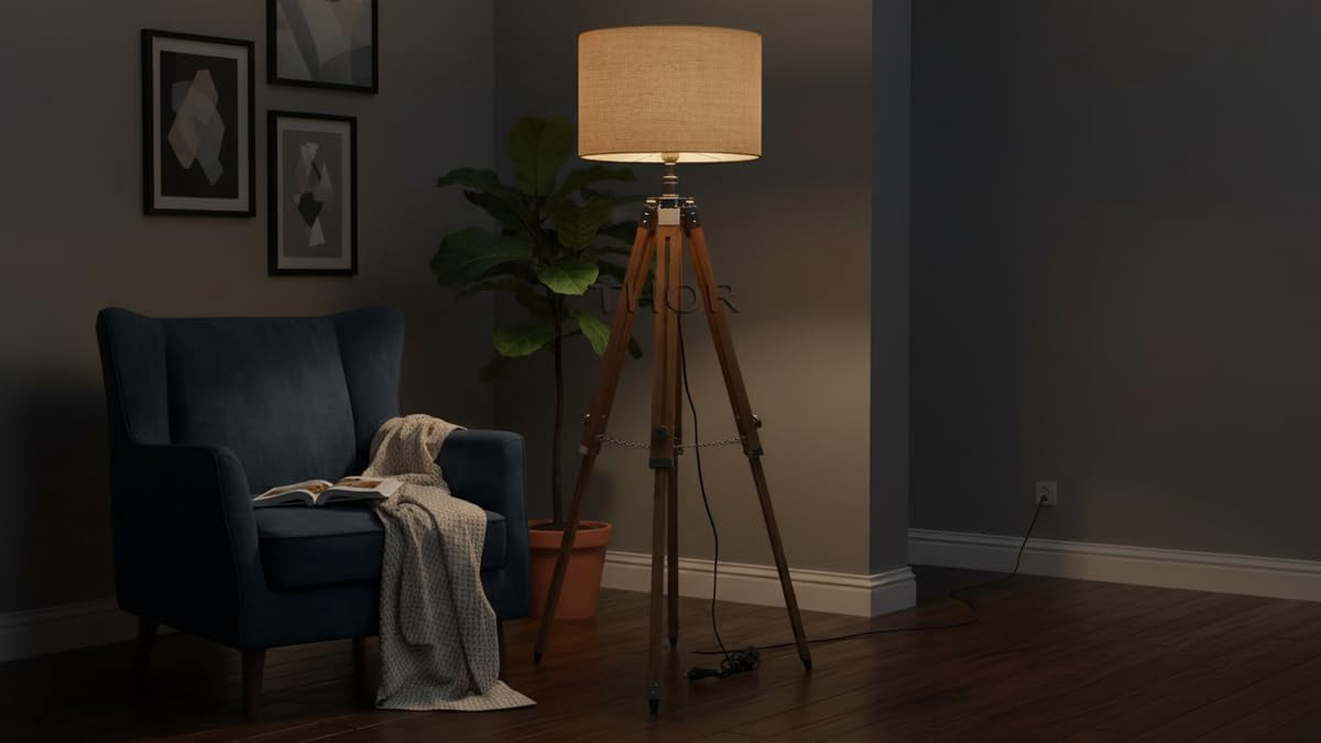 Vintage Classic Teak Wood Tripod Floor Lamp Nautical Floor Shade lamp Home Decor (Shade is Not Included)