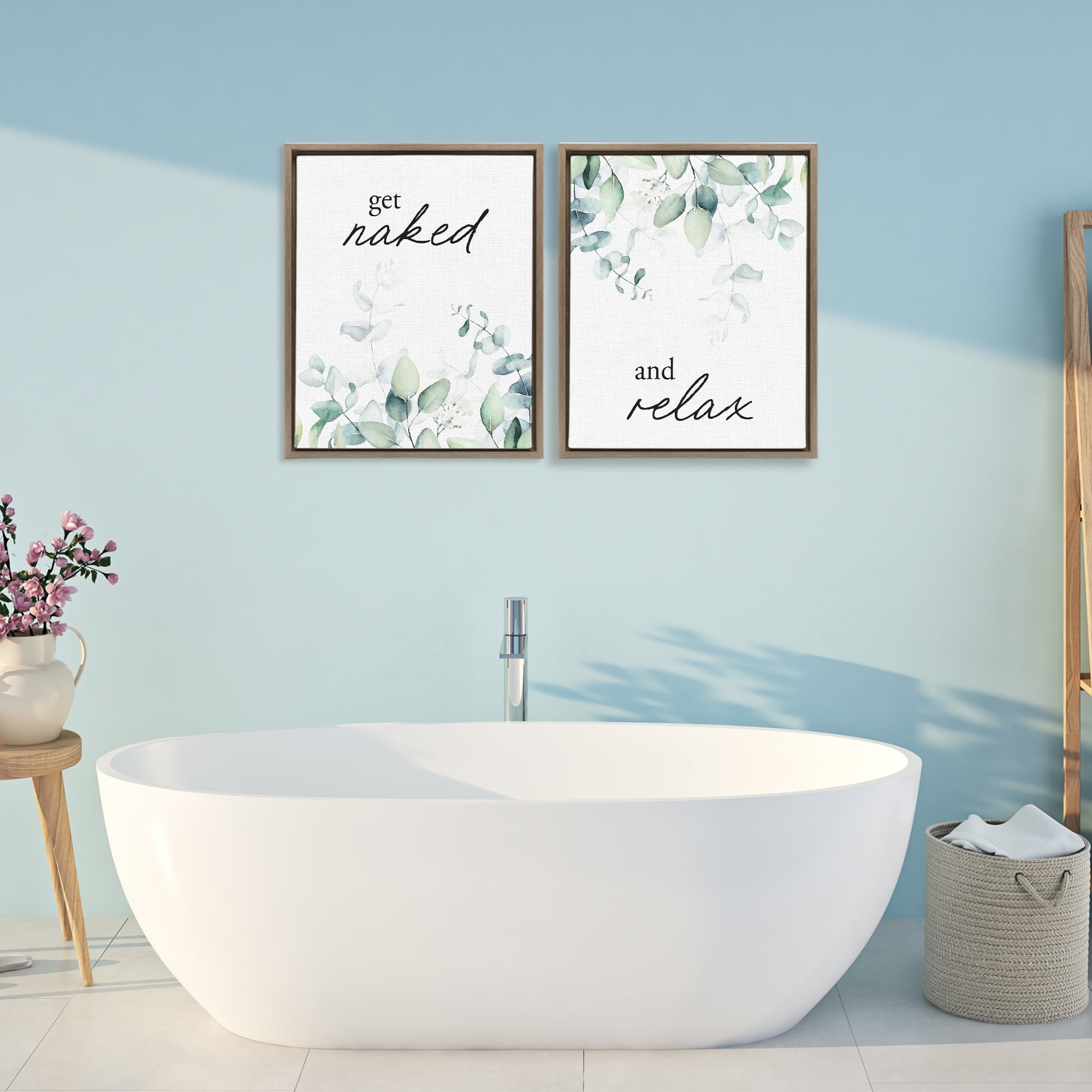 Get Naked & Relax Herbs 2 Piece Brown Framed Floater Canvas Set, design by Lettered and Lined
