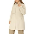 thumbnail image 4 of Unique Bargains Women's Plus Single Breasted Cinched Waist Winter Pea Long Coat 4X Beige, 4 of 6