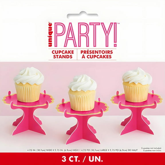 Mini Cupcake Stands Pink & Gold Foil Paperboard (3 Count) - Durable & Elegant Design (Birthdays, Baby Showers, Weddings, Valentines),  Unique Industries
