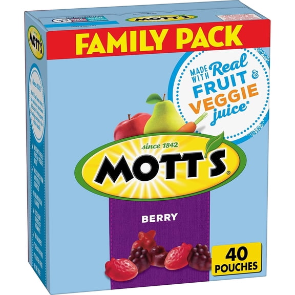 (1 pack) Mott's Fruit Flavored Snacks, Berry, Gluten Free Snack, Family Pack, 40 Ct, 32 oz