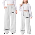 thumbnail image 2 of WMQPNNS Girl's Baggy Sweatpants Straight Long Trousers Girls Casual Pants Size 14-16 Printed Drawstring Athletic Pants with Pockets Kids Workout Clothes, Size 10-11 Years, White, 2 of 4
