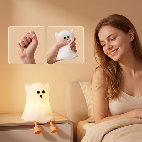 Indoor Halloween Decor Glowing Ghost Glow Lamp – Skull Guitar Ghost Halloween Light – Warm Nightstand Halloween Home Decor for Living Room Autumn Display