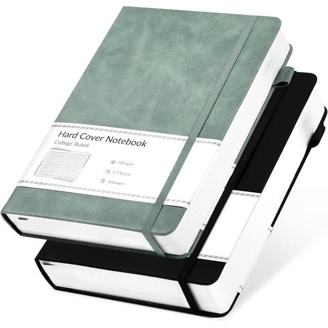 2 Pack Notebooks Journals for Women Men Hardcover A5 Journaling Notebooks Leather Journals for Writing Thick Journal Supplies Diary, Green& Black