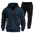thumbnail image 2 of Men's Winter Fleece Multi-pocket Zipper Sweatshirt Suit Personalized Casual Hoodie Set, for Outdoor Activities and Winter Casual Wear,Navy,XL, 2 of 4