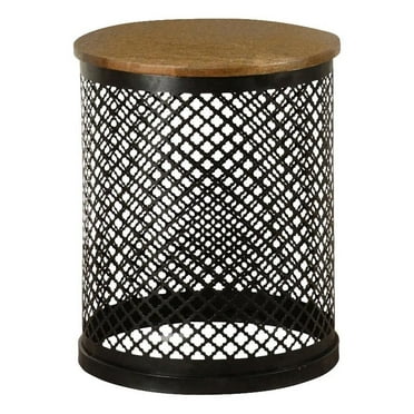 Coaster Aurora Round Contemporary Metal Drum Base Accent Table in Black/Natural