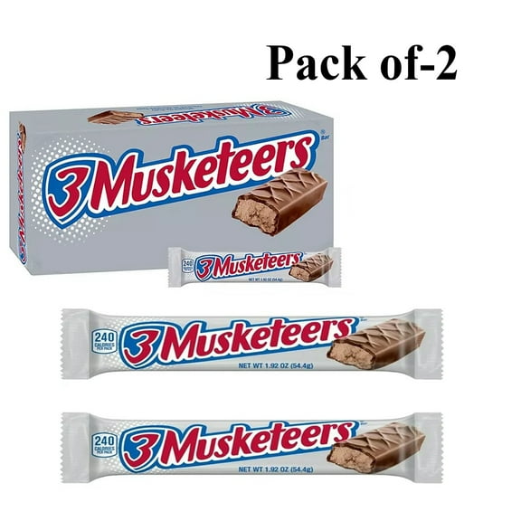 2-Pack of 3 Musketeers Full Size Chocolate Candy Bars - Snacks | 1.92 Oz. Per Bar | CROWN CRAZE