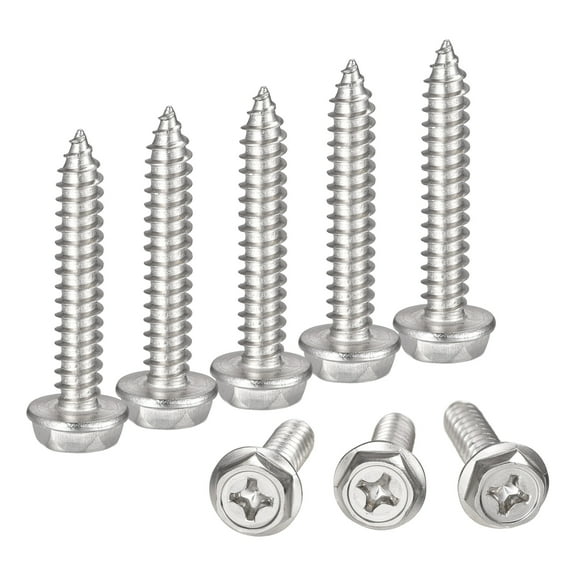 Phillips Hex Washer Self Tapping Screws, M6 x 35mm 304 Stainless Steel Hex Flange Sheet Metal Screw 10pack