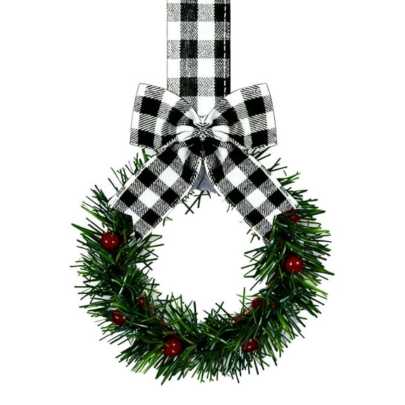 Christmas Mini Window Wreath with Red Bow & Berries – Small Farmhouse Cabinet Wreath for Kitchen Door, Window & Wall Décor, Rustic Holiday Decoration