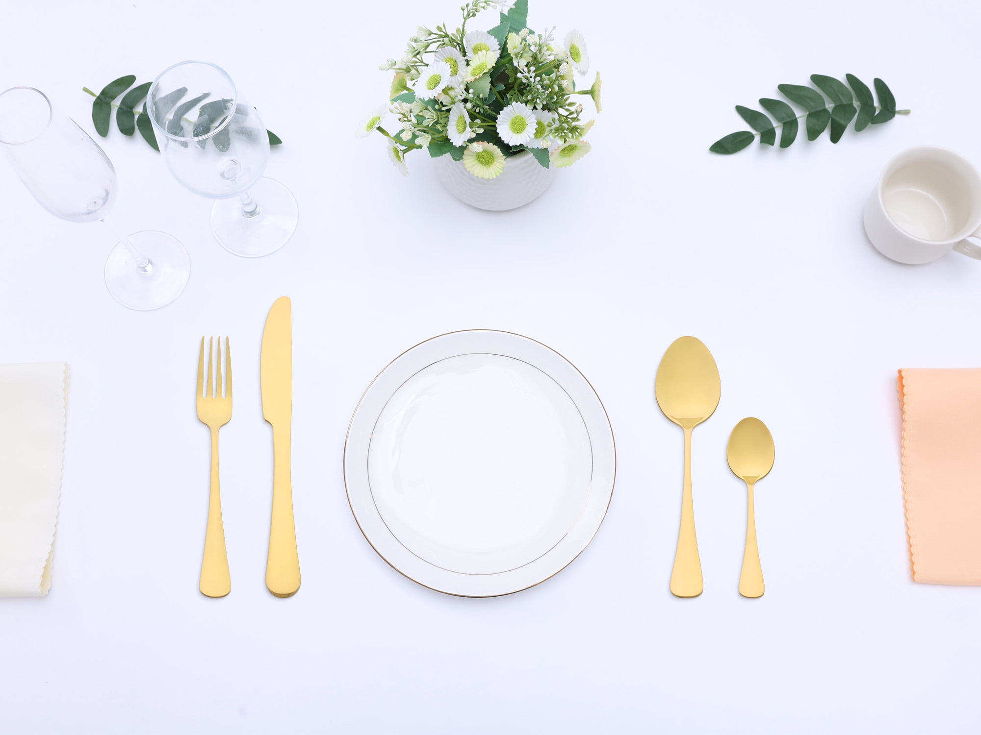 Unique Bargains Stainless Steel Flatware Set for Kitchen and Dining Gold 24 Pcs