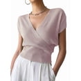thumbnail image 2 of Gynyvoja Women'S V-Neck Wrap Front Ribbed Knit Short Sleeve Fitted Cropped Sweater Tos Pale S, 2 of 7