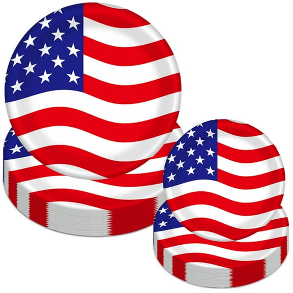 70 Pcs July 4th Patriotic Plates, 9” American Flag Disposable Paper Plates for 4th of july party, Independence Day Memorial Day Patriotic Party Supplies
