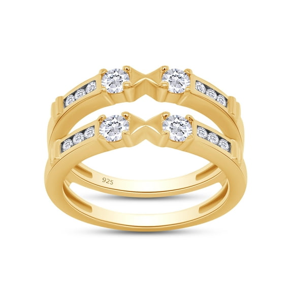 3/5 ct t.w Round Cut Lab Created Moissanite Diamond Anniversary Wedding Solitaire Enhancer Guard Ring In 14K Yellow Gold Over Sterling Silver(D Color,VVS1 Clarity, 0.60 Cttw)-4.5