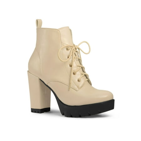 

Allegra K Women s Round Toe Block High Heel Lace up Platform Boots