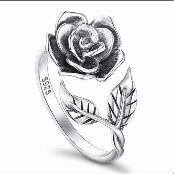 S925 Sterling Silver Rose Flower Ring Adjustable Wrap Open Jewelry for Women Friend Mom Bride Girlfriend Sisters Teen