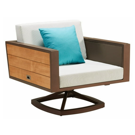 Higold - York 1 Piece St Lucia Swivel Rocker Club Chair, Contemporary Outdoor Furniture, Assemble with Grade A Teak Coffee Textilene