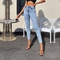 thumbnail image 3 of Women High Waist Medium Stretch Light Wash Blue Skinny Ankle Jeans, Textured Embossed Slim Fit Denim Pants, 3 of 7