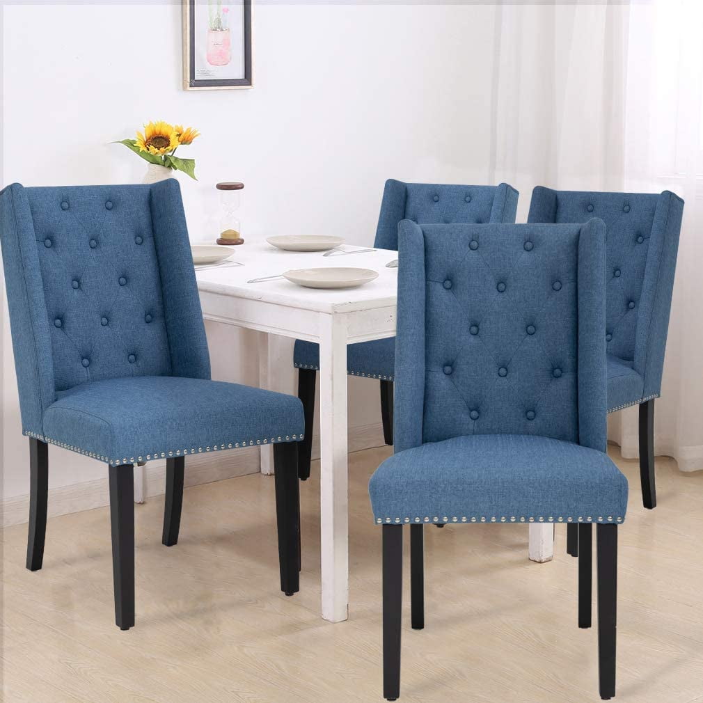 FDW Dining Chairs Set of 4 Kitchen Chairs，Rubber Wood，Easy to Assemble，Blue
