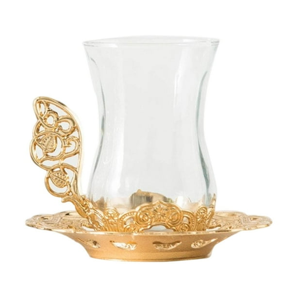 Taza de té con flores, vaso de cristal, vaso de lujo para fiestas, vaso para beber agua helada para el Día de San Valentín. Oro