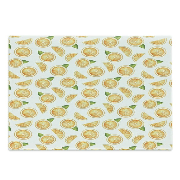 Orange Cutting Board, Watercolor Slices of Orange Fruit with Green Leaves Fresh Ripe Juicy Food, Decorative Tempered Glass Cutting and Serving Board, Large Size, Orange Green White, by Ambesonne