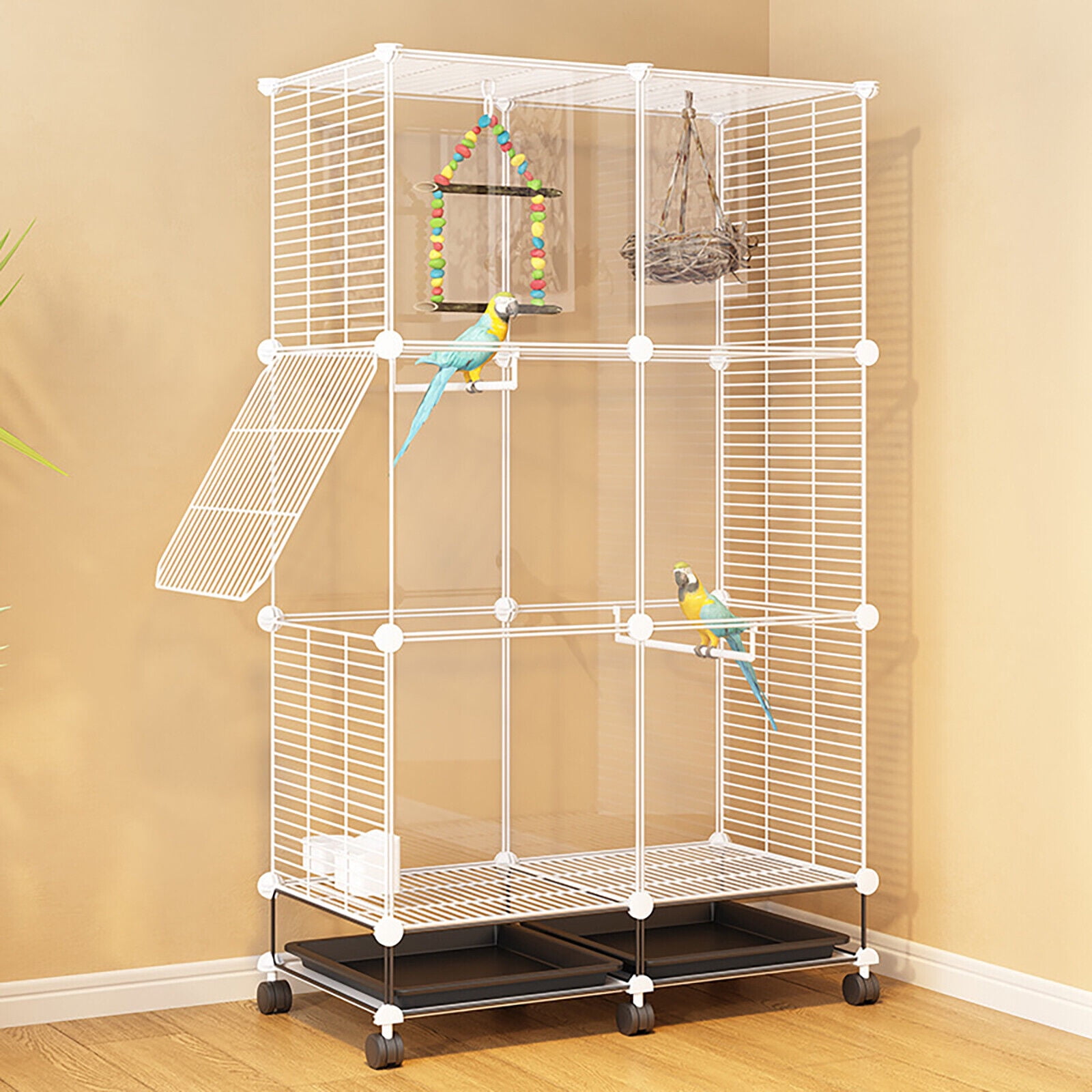 Rectangle Freestanding Bird Cage, Bird Cage with Universal Wheels 29.5*14.6*49.2in