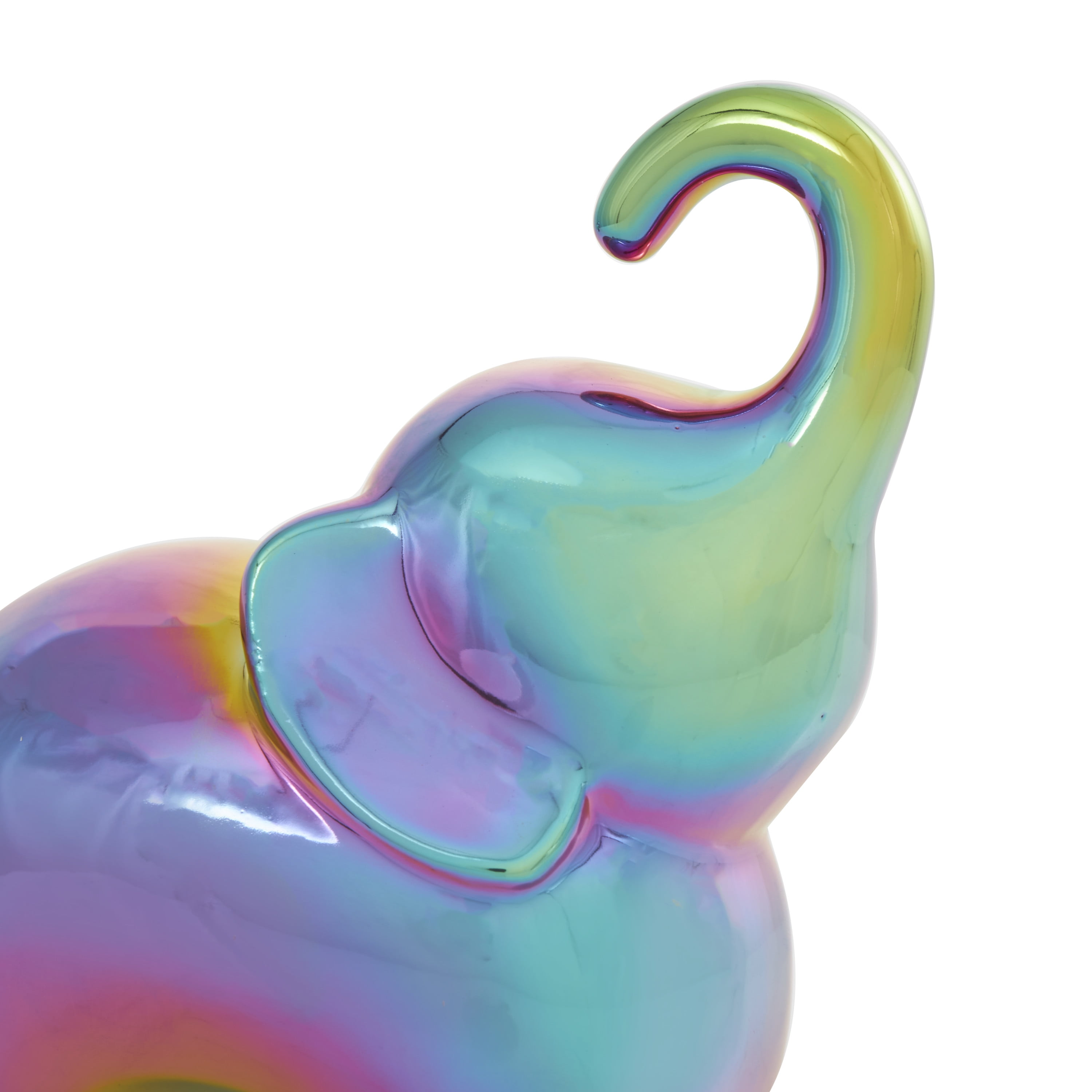6", 7"H Multi Colored Ceramic Elephant Sculpture with Rainbow Shimmer Finish, by DecMode (2 Count)