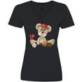 thumbnail image 3 of Inktastic Baseball Teddy Bear Women's V-Neck T-Shirt, 3 of 5