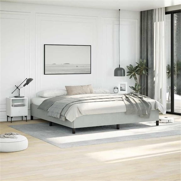 Bowery Hill King 13.8" Without Headboard Bed Frame in Light Gray